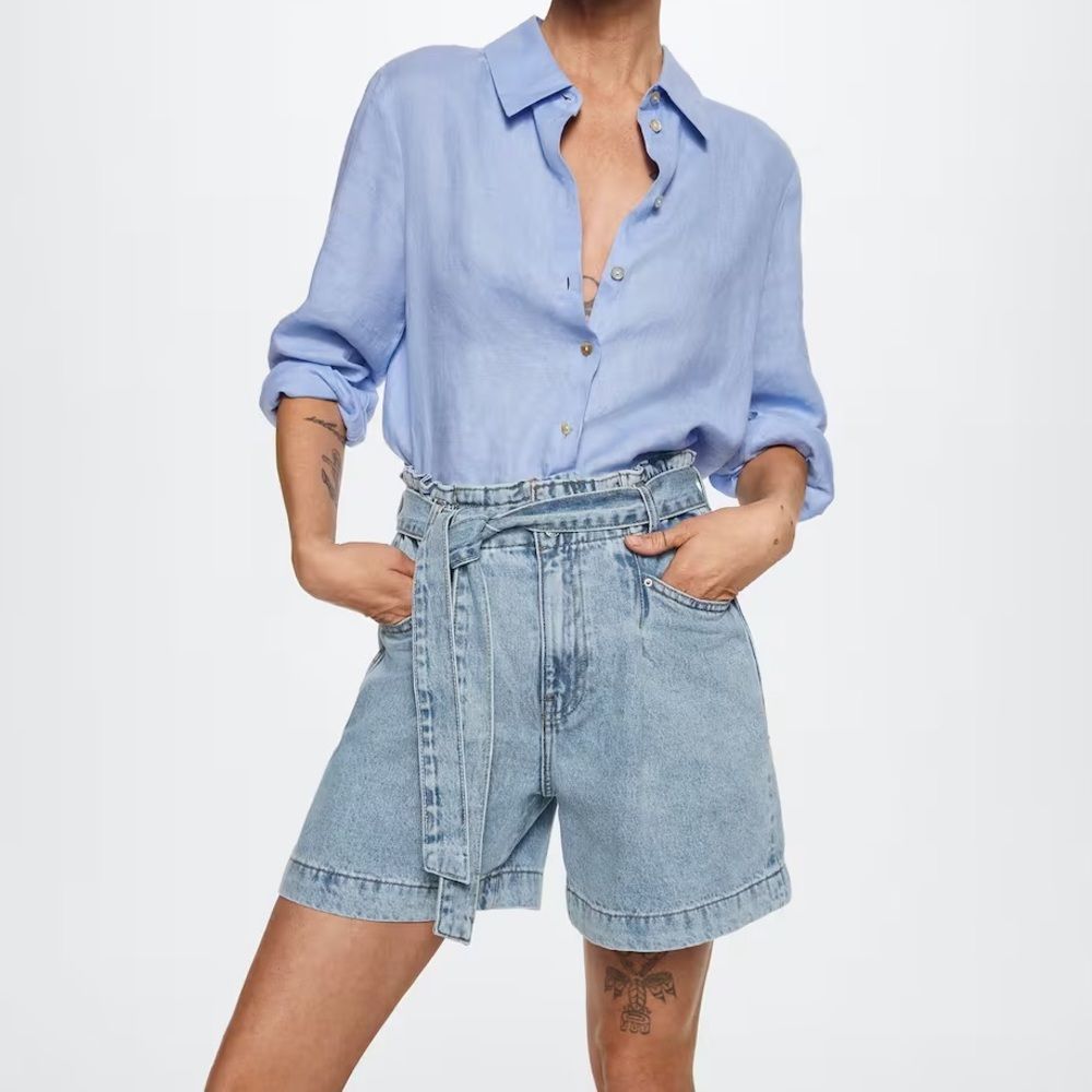 Mango Paperbag Denim Shorts Blue NWT